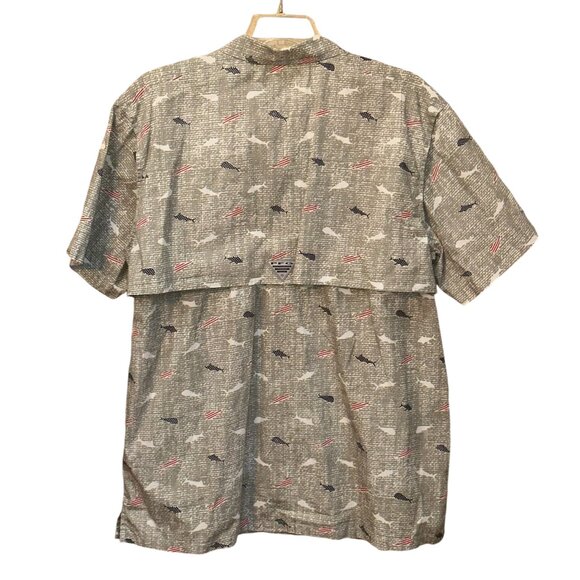 Columbia Short Sleeve Venter Button Down Collar Fishing Shirt XL Patriotic Shark - Picture 3 of 7